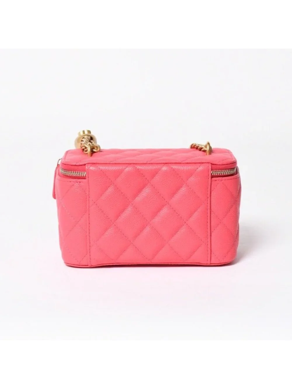 Chanel Quilted Caviar Leather Small Vanity Case Pink Makeup Bag Gold